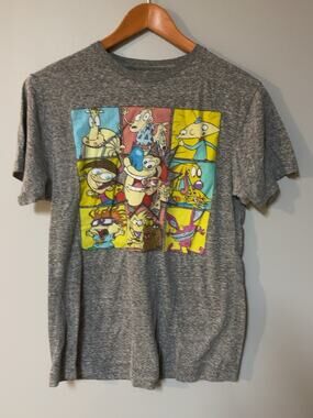Nickelodeon Nicktoons T Shirt Mens M Gray Rugrats Hey Arnold Ren Stimpy CatDog